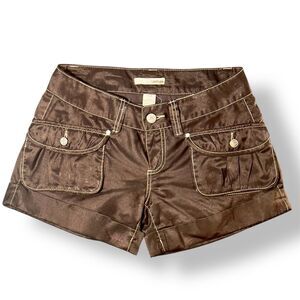 Vintage Refuge Silky Brown Cargo Style Shorts with Cuffed Hem | Women’s 5